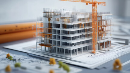 Poster - Construction and development in action as a crane brings an architectural project to life from a blueprint