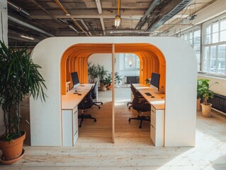 Poster - Innovative dual-pronged workplace design modern office space creative environment collaborative concept for enhanced productivity