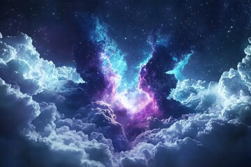 Fototapete - Spectacular luminous interstellar burst illuminates cosmic clouds in deep space visual art exploration of celestial phenomena