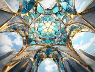 Poster - Exploring the vibrant kaleidoscopic sanctum of artistic architecture modern gallery digital art urban environment aerial view spiritual serenity