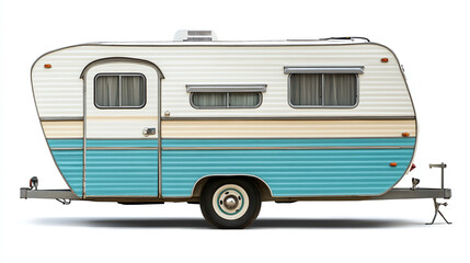 vintage travel trailer isolated on white background. retro summer adventure transport camper caravan