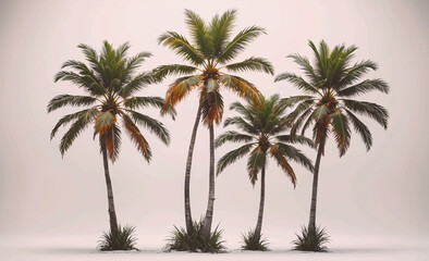 Poster - Four palm trees are standing in a row. The trees are all the same height and are evenly spaced