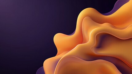 Wall Mural - Abstract digital artwork featuring flowing orange and purple shapes against a dark background, creating a layered and textured visual effect.