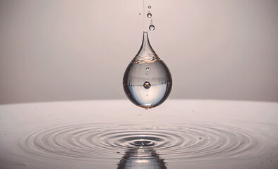 Poster - Drop of water is falling into a pool of water. The water is clear and the drop is small