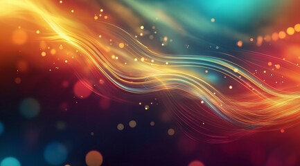 Poster - Abstract tech background in the form of colorful waves, consisting of a large number of digital connection lines. Bright neon and vibrating networks and neural connections