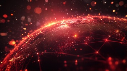 Aufkleber - Planet earth glows red with data connections and particles, depicting global communication and technology