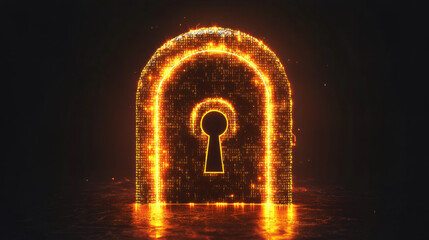 Fototapete - Glowing binary code forming a padlock keyhole shape, symbolizing cybersecurity and data protection