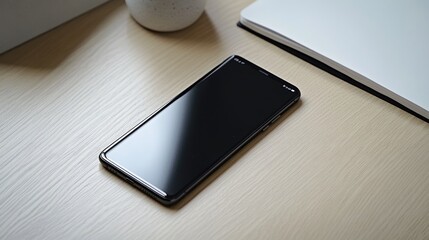 Poster - Black Smartphone on Light Wooden Desk Surface
