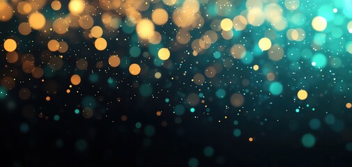 Poster - A mesmerizing display of glowing bokeh lights in teal and gold, creating enchanting depth.