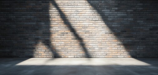 Poster - A minimalist interior featuring a textured brick wall and dramatic light shadows.