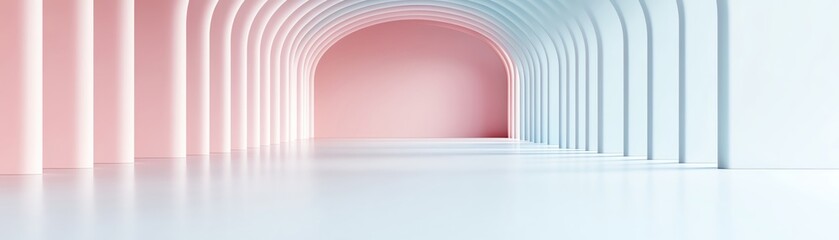 Poster - A serene interior space with soft pastel arches and a bright, minimalist design.