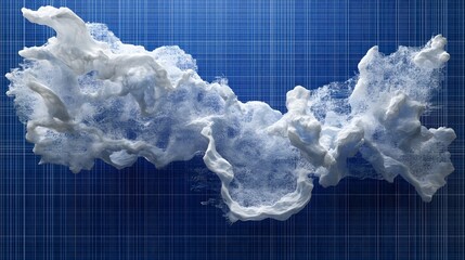 White Abstract Form Over Blue Grid Background