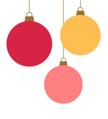 Wall Mural - christmas baubles hanging ornaments. christmas card design elements. png illustration.