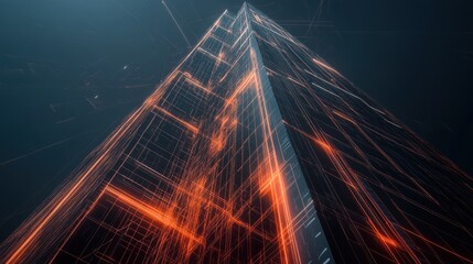 Wall Mural - Futuristic Cityscape Networked Tower, Glowing Lines, Digital Architecture