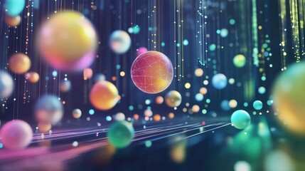 Poster - A colorful 3D bubble chart with varying-sized spheres representing different data points, floating dynamically in a tech-inspired environment.