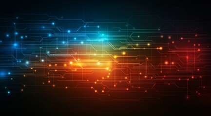 Poster - Abstract tech background in the form of colorful waves, consisting of a large number of digital connection lines. Bright neon and vibrating networks and neural connections