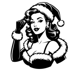 Wall Mural - charming christmas pin-up girl illustration