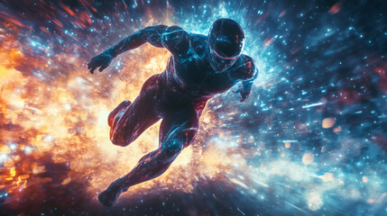 Aufkleber - Astronaut racing through an alternate dimension, enveloped by vibrant nebulae and stardust in space and time