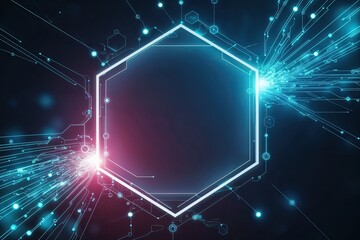 Poster - Luminous Technology Lines and Dots Create a Captivating Background Featuring Hexagonal Structures and Digital Data Connections