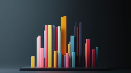 Poster - A dynamic 3D bar chart displaying colorful data representations, with upward trends and various heights, set against a sleek, modern background to highlight the growth and analysis of market data.