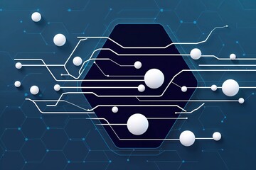 Poster - Modern Technology Abstract Lines and Spheres in a Hexagon Pattern Background