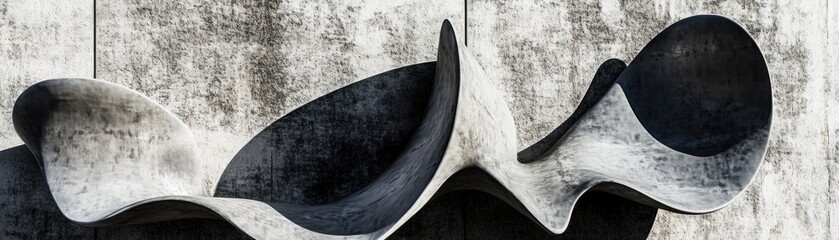 Poster - Abstract sculpture with smooth curves and textures against a concrete background.