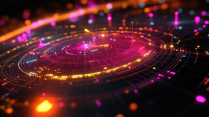 Poster - A futuristic 3D radar chart with intersecting lines and nodes glowing brightly, displaying multiple data sets on a sleek, transparent grid.