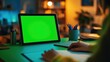 © DREAMERLYN STUDIO - A focused student taking notes while attending a virtual class, with a green screen iPad displayed in the foreground