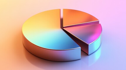 Poster - A glossy 3D pie chart with bold, metallic sections, slightly separated to emphasize each data category, on a gradient background with light reflections.