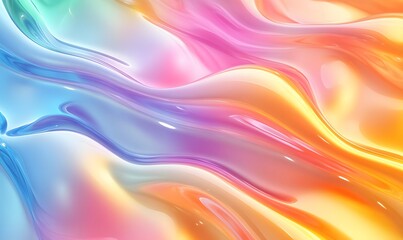 Poster - soft rainbow pastel foil, seamless holographic foil with pastel rainbow waves