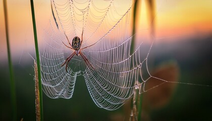 spider web with dew drops