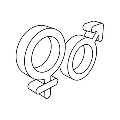 Poster - The outline of a large gender symbol is made with black lines. 3D view of the object in perspective. Vector illustration on white background