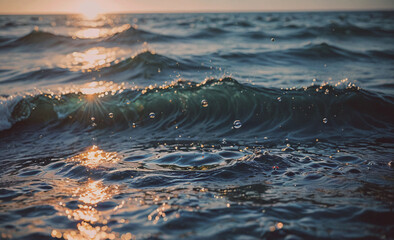 Poster - The water is blue and has bubbles. The sun is shining on the water