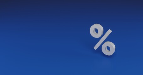 Poster - Isolated realistic white percent symbol with shadow. Located on the right side of the scene. 3d illustration on transparent background