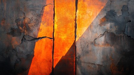 Poster - Abstract Orange and Gray Cracked Wall Texture