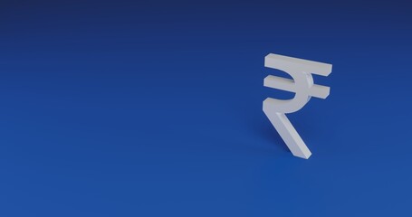 Isolated realistic white indian rupee symbol with shadow. Located on the right side of the scene. 3d illustration on transparent background