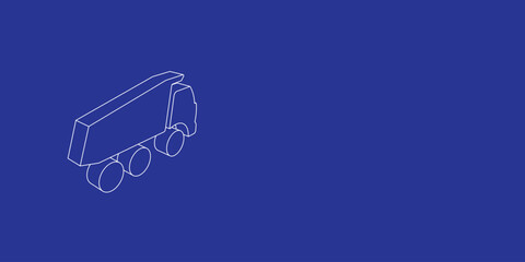 Poster - The outline of a large truck symbol made of white lines on the left. 3D view of the object in perspective. Vector illustration on indigo background