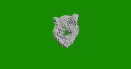 Poster - Isolated realistic white tiger head symbol front view with shadow. 3d illustration on green chroma key background