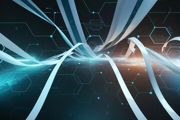 Poster - Immersive Technology Background with Hexagonal Patterns and Dynamic Ribbons