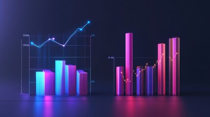 Poster - A side-by-side comparison of two 3D bar charts, illustrating different financial performance metrics, with annotations highlighting key differences, perfect for presentations or reports.
