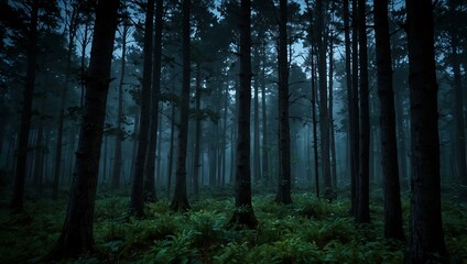  Ethereal, serene, moonlit forest at twilight.