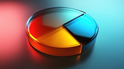 Poster - A sleek 3D pie chart with glass-like segments, reflecting light in a modern, minimalist setting, emphasizing data distribution and insights