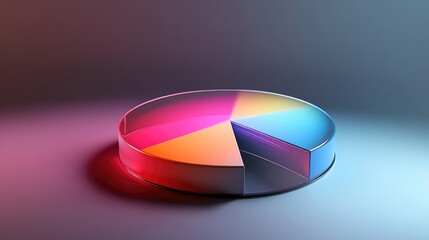 Poster - A sleek 3D pie chart with glass-like segments, reflecting light in a modern, minimalist setting, emphasizing data distribution and insights
