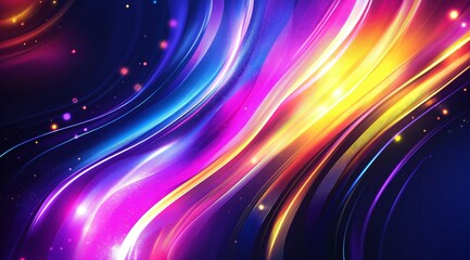 Poster - Abstract tech background in the form of colorful waves, consisting of a large number of digital connection lines. Bright neon and vibrating networks and neural connections