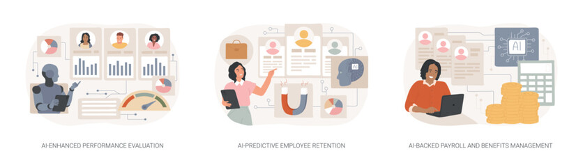 Poster - Artificial intelligence in HR abstract concept vector illustrations.