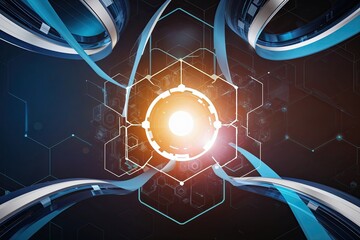 Poster - Immersive Technology Background Featuring Ribbons and Hexagonal Graphics