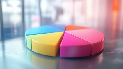 Poster - A vibrant 3D pie chart with floating colorful segments, each representing different data points, set against a clean, futuristic background with soft shadows.