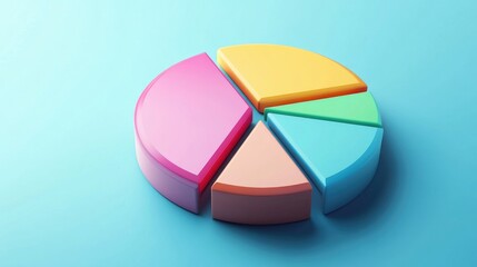 Poster - A vibrant 3D pie chart with floating colorful segments, each representing different data points, set against a clean, futuristic background with soft shadows.