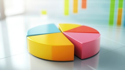 Poster - A vibrant 3D pie chart with floating colorful segments, each representing different data points, set against a clean, futuristic background with soft shadows.