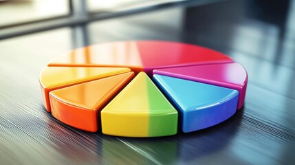 Poster - A vibrant pie chart illustrating the allocation of a diversified investment portfolio, displayed on a sleek laptop in a contemporary office environment, symbolizing strategic financial planning.
